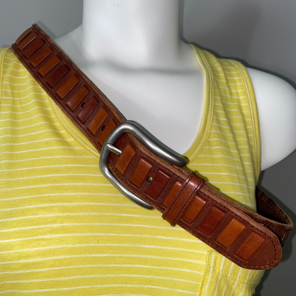 Fossil Unisex M Brown Leather 1 3/8" wide belt Exc Cond total length 42" - Picture 3 of 4